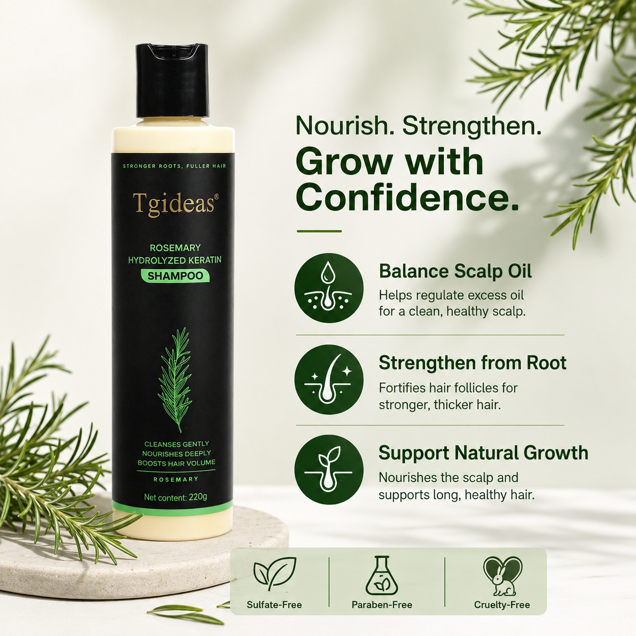 Tgideas® Rosemary Shampoo | Hair Growth & Anti-Dandruff Scalp Treatment